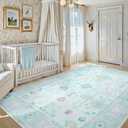 LIVEBOX Washable Oushak Rug Non Slip 8 x 10 Rugs for Living Room, Soft Turkish Rug for Bedroom, Boho Floral Mat Large Indoor Carprt for Kids Nursery, Dining Room, Home Office, Blue