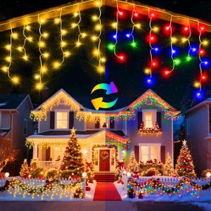 49 Ft Ice Light for Outside, 480 LED Christmas Lights Outdoor Plug in, Christmas Ice Lighting with 11 Modes & Timer for Holiday, Party, Wedding, Patio, Outdoor Decor(Warm+Multicolor)