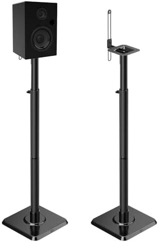 Mounting Dream Black Alloy Steel Speaker Stands, Height Adjustable Bookshelf Speaker Stand Pair, Universal Fit, 11 lbs Capacity, Set of 2 for Bose Polk JBL Sony Yamaha - 42" Max Height