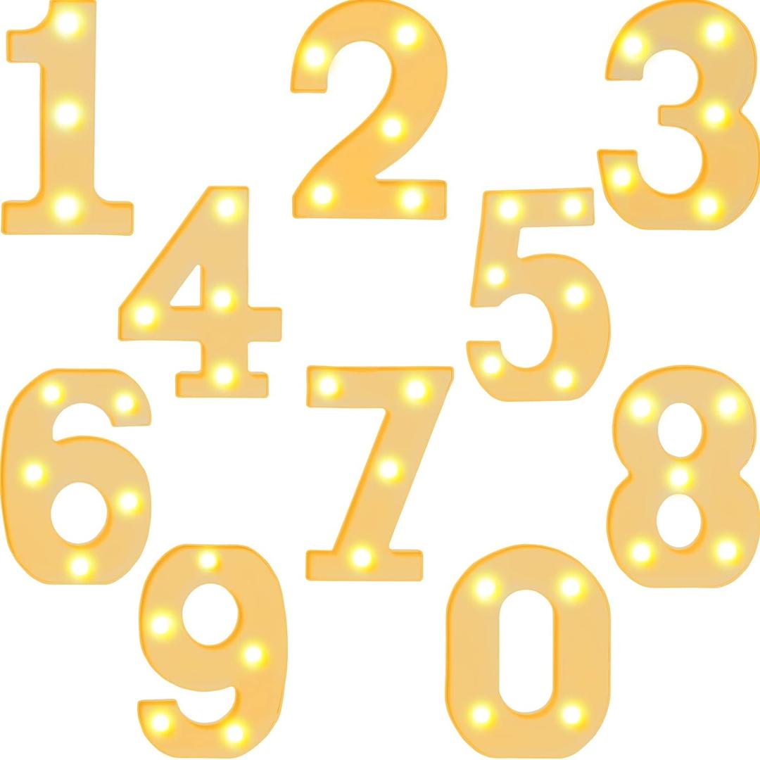Hortsun 10 Pieces Decorative LED Light up Number Letters White Plastic Marquee Number Light up Sign for Night Wedding Party Decor Birthday Christmas Home Bar Decoration