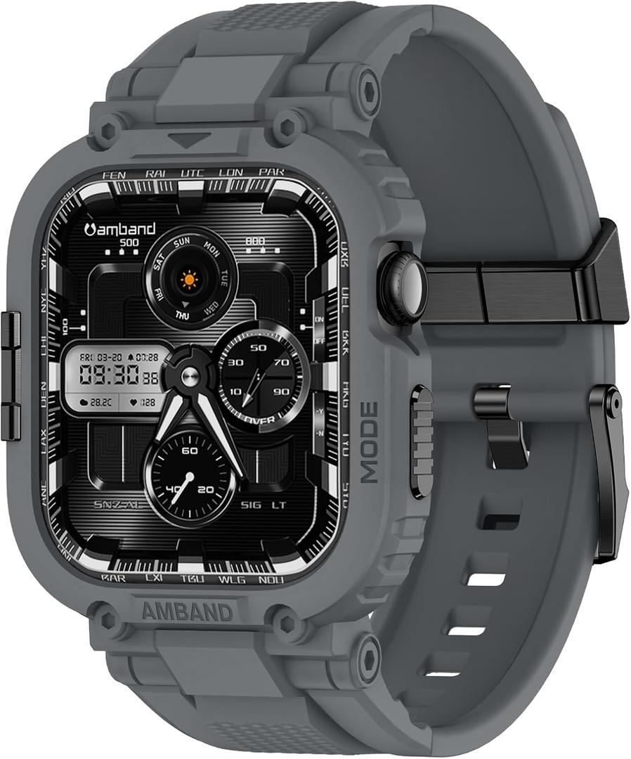 amBand Bands Case Compatible with Apple Watch Series 11/10 46mm, M1 Sport Rugged Heavy Duty Cover Tactical Strap Military Grade Protective Bumper Protector for iWatch 46 mm Men, Gray