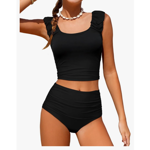 Girls Tankini Swimsuit 2 Piece Bathing Suit Twist Cross Back Cutout Swim Tank Top Floral Print Swimwear for 9-16Y