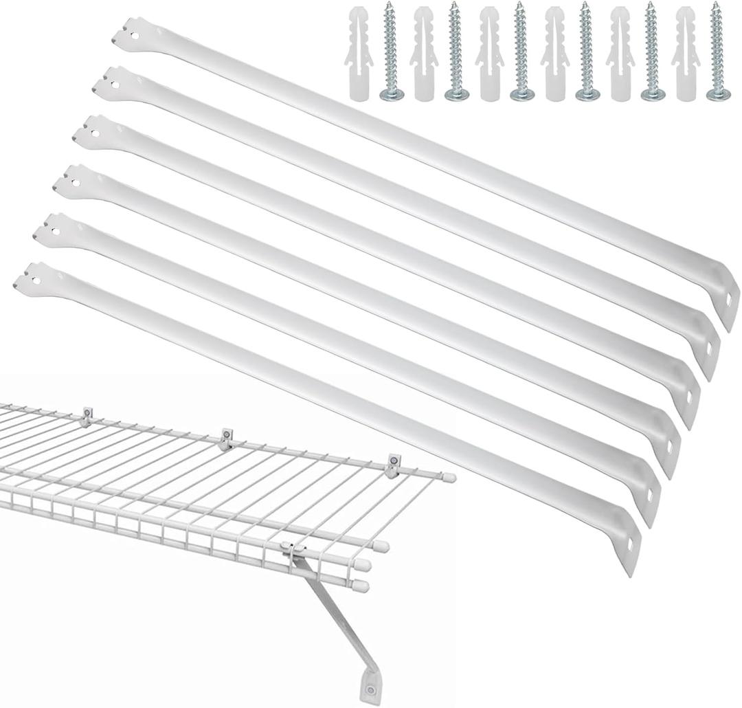 Uenhoy 6 Pack White 12 Inch Support Brackets for Wire Shelving, Wire Shelf Brackets Closet Shelf Bracket for Wardrobe Closet Support, with Anchors and Screws