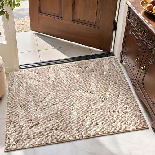 LUMI Front Door Mat Indoor Entrance 24"x36", Low Profile Welcome Mat, Non-Slip Washable Doormat with Rubber Backing for Entrance, Patio, Garage, Beige