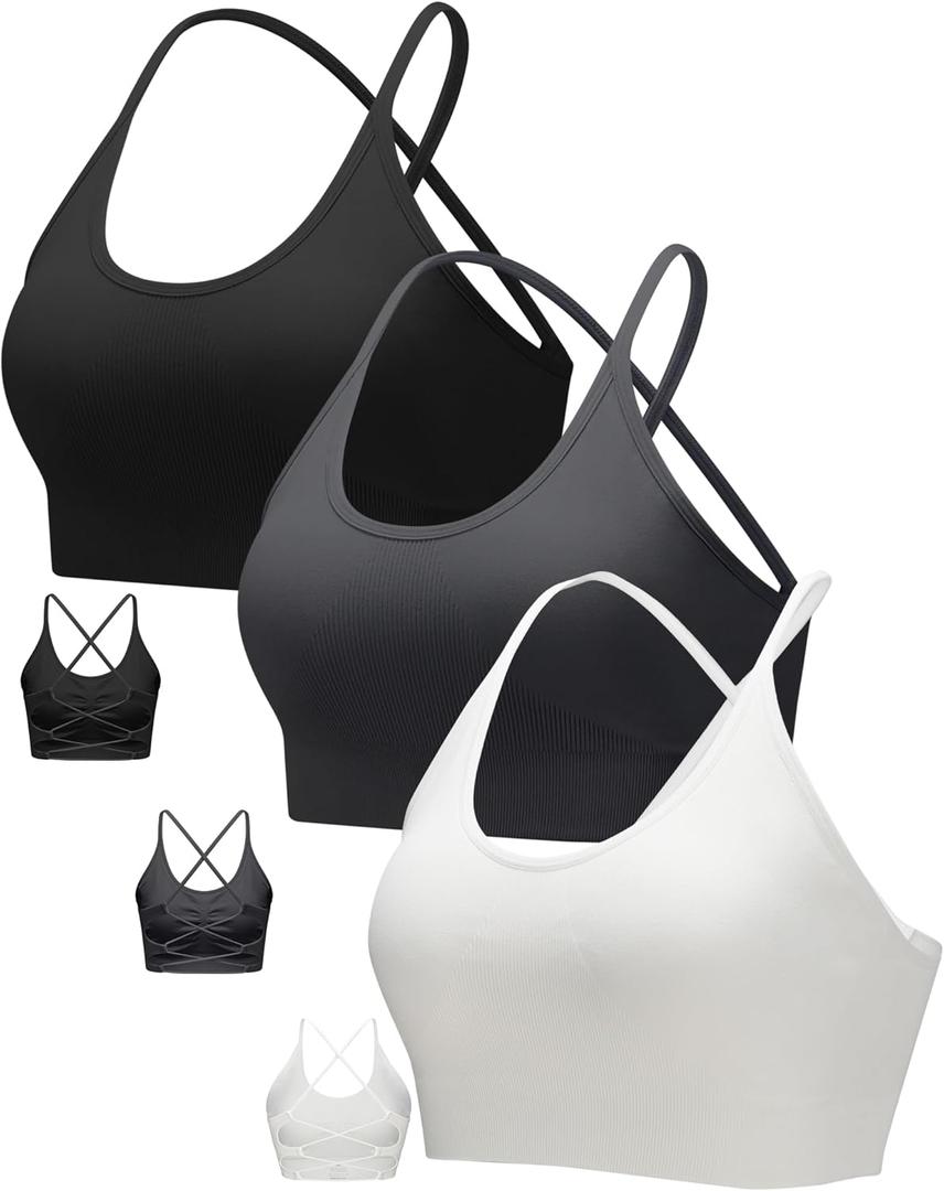 RUNNING GIRL Sports Bras for Women,Sexy Crisscross Back Seamless Supportive Sports Bra Medium Support with Removable Pads (Small, A-Black+Grey+White)