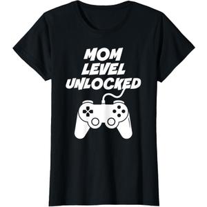 Mom Level Unlocked T-Shirt (Black, M)