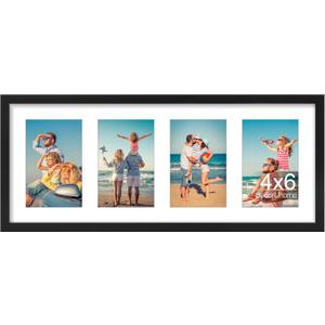 decorUhome 8x20 Picture Frames Collage Wall Decor, Display 4Pcs 4x6 Photos with Mat or 1Pcs 8x20 Unmatted, 4 4x6 Collage Picture Frames for Wall Mounting, Black