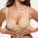 Wingslove Women's Sexy Lace Plus Size Embroidered Sheer Unpadded Underwire Unlined See Through Bra (34D, Nude)