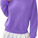 Remidoo Women's Contrast Collar Sweatshirt Casual Oversized Long Sleeve Pullover (Purple, S)