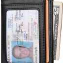 Buffway Slim Minimalist Front Pocket RFID Blocking Leather Wallets for Men and Women - Alaska Black