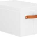 Fabric Storage Bins, 7.1 x 9.1 x 13 Inch Clothes Boxes for Shelves with Lids, Baskets for Organizing with Handles, Decorative Linen Closet Organizers, White, 1 Pack