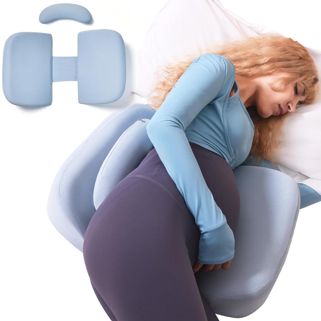 Pregnancy Pillow for Sleeping, Memory Foam Maternity Pillow for Pregnant Women, Pregnancy Wedge Pillow for Side Sleeper Support for Back, Belly, HIPS, Portable & Adjustable Travel Pillow (Light Blue)