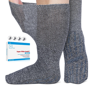 Bulinlulu Extra Width Diabetic Socks Men Women-4 Pairs Wide Edema Sock for Swollen Feet,Non Slip Cast Bariatric Socks 13-15
