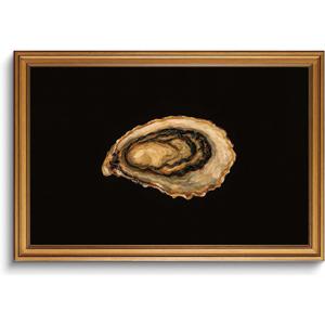 Gold Framed Wall Art Vintage Kitchen Canvas Art Prints Coastal Oyster Paintings Wall Decor Beach Food Artwork Pictures for Dining Room 16x24in