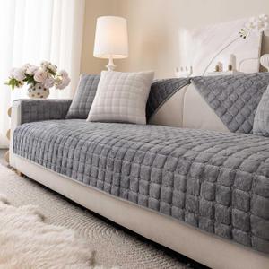 Velvet Washable Couch Cover for Pets Dogs, Non Slip Sectional Sofa Covers for 3 Cushion Couch Sofa L Sharped Sofa Arm Slipcover, Furniture Protector Covers(1 PCS 27"x27" Dark Grey)
