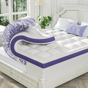 ChiXpace Dual Layer 4 Inch Memory Foam Mattress Topper Queen - 2 Inch Gel Memory Foam and 2 Inch Pillow Top Mattress Pad, 7-Zone Egg Crate Queen Size Mattress Topper (White)