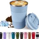 SPLMIFA Vacuum-Insulated Stainless Steel Travel Coffee Mug, Leak-Proof Reusable Coffee Cup with Lid - Keep Hot & Cold Drinks for Hours, Durable Thermos Tumbler for Men & Women (3rd-Light Blue, 12OZ)