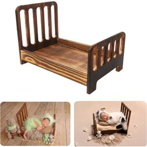 Brown Newborn Photography Props Wooden Bed Vintage Baby Photo Prop Baby Photoshoot Props Doll Bed Accessories Pretend Play Photoshoot Props