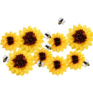 Feifeiya 14 Pcs Sunflower Daisy Tissue Paper Pom Poms Flower Bee Cutout Decorations Yellow Brown White 12" 8" for Bee Day Party Birthday Bridal Wedding Classroom Craft Bulletin Board(Yellow)
