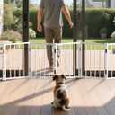 Free Standing Foldable Dog Gate, 16.5" High Step-Over Metal Short Pet Gate, Up to 72" Wide Puppy Fence for Stairs and Doorways, Indoor & Outdoor Use, No Drilling and No Assembly, White