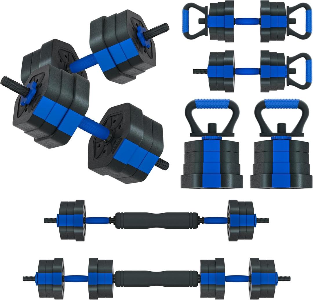 VIVITORY Dumbbell Sets Adjustable Weights, Free Weights with Connector, Non-Rolling Adjustable Dumbbell Set, Barbell for Home Gym, Hexagon, Cement Mixture (45LB BLUE)