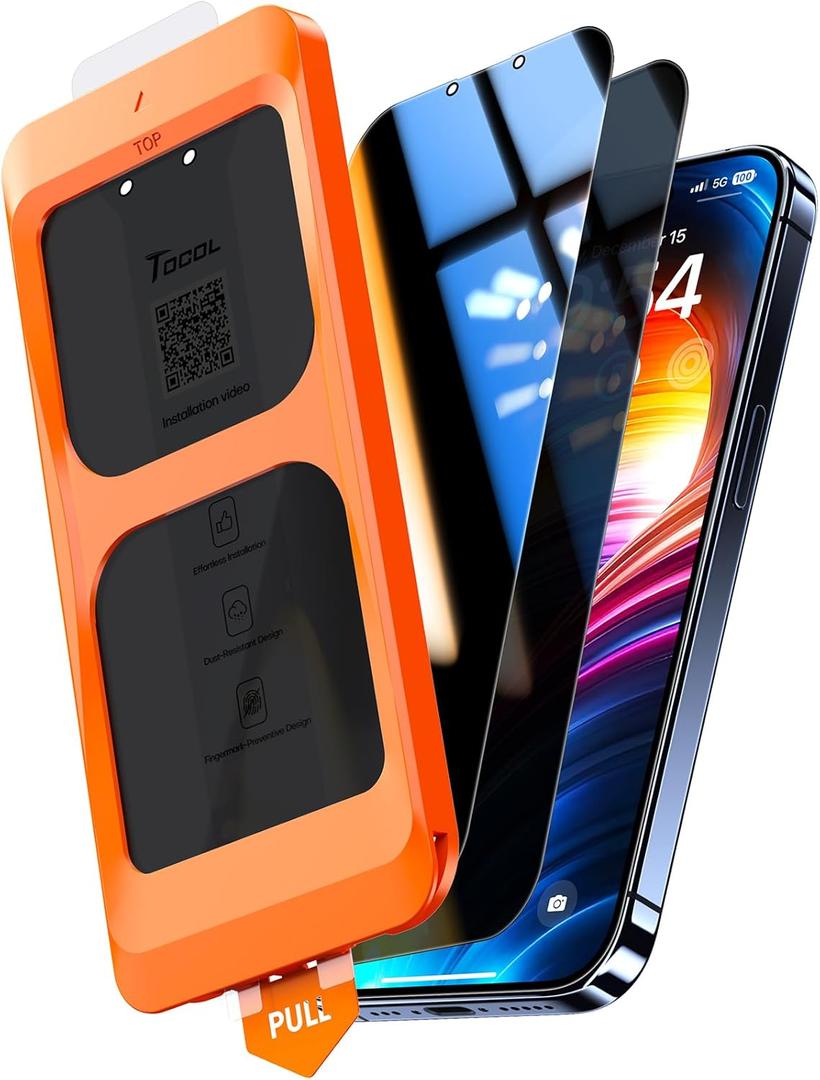 TOCOL for iPhone 13 Pro Max / 14 Plus Privacy Screen Protector [True 25Anti Spy], [9H+ Hardness] Tempered Glass Full Coverage Screen Protector, Easy Installation, 2 Pack