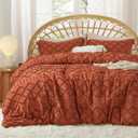 Bedsure Queen Comforter Set - Terracotta Comforter, Boho Tufted Shabby Chic Bedding, 3 Pieces Vintage Farmhouse Bed Set for All Seasons, Fluffy Soft Bedding with 2 Pillow Shams