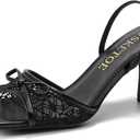 Kitten Heels for Women Square Toe Mesh Sandals Bow Knots Heels Open Toe Sandals for Women Comfortable Dressy Shoes for Wedding Party (7, Black)