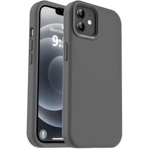 Vooii Compatible with iPhone 12 Case/iPhone 12 Pro Case, Liquid Silicone Upgrade [Soft Anti-Scratch Microfiber Lining] [Shockproof Drop Protection] Phone Case 6.1 inch - Dark Grey