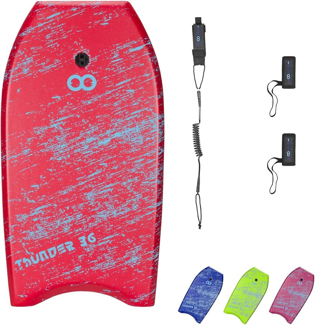 WOOWAVE Bodyboard 33-inch/36-inch/41-inch Super Lightweight Body Board with Coiled Wrist Leash, Swim Fin Tethers, EPS Core and Slick Bottom, Perfect Surfing for Kids Teens and Adults