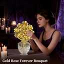 Metallic Gold Roses Flower Bouquet Building Sets, 670Pcs Golden Roses Botanical Collection Compatible with Lego Flowers Valentines Day Gifts for Her Women Girlfriend Wife Gothic Romantic Decor