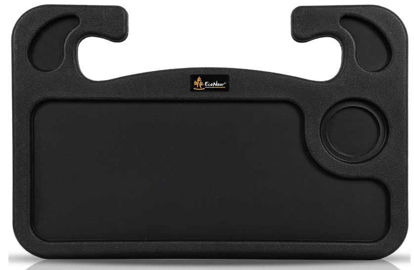 EcoNour 2 in 1 Car Steering Wheel Desk | Tray for Laptop Car Mount with Pen Holder | Desk Console for Car | Food Tray for Eating with Drinks Holder | Multipurpose Travel Car Accessories