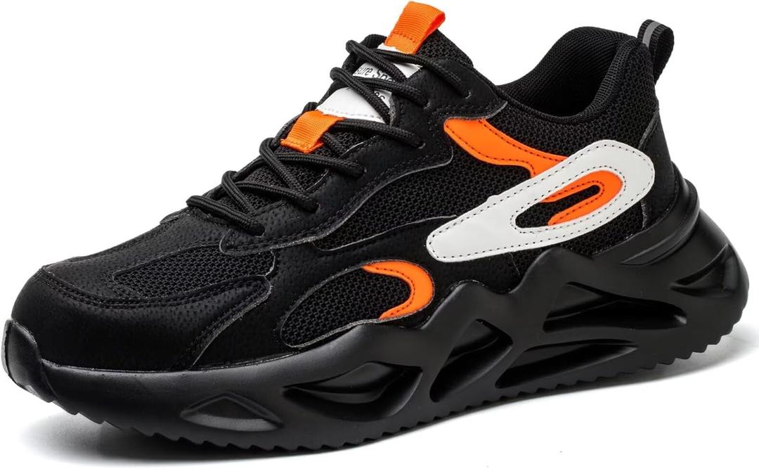 Steel Toe Shoes for Women Men Wide fit Indestructible Work Sneakers Safety Shoes Lightweight Slip Resistant Puncture Proof Composite Toe Shoe (1028black) 13/12
