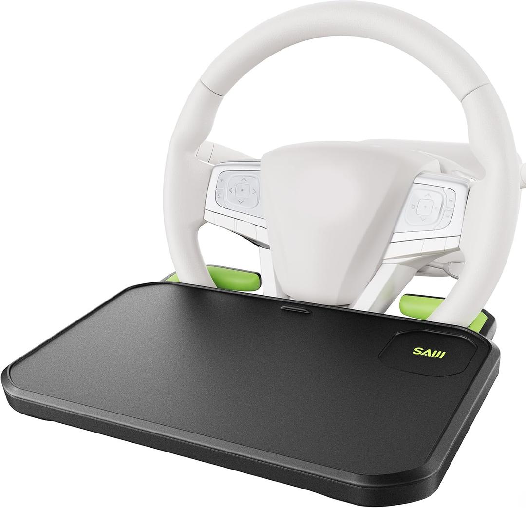 SAIJI Car Steering Wheel Desk with Retractable Slot, Car Food Tray with Anti-Scratch Silicone Steering Wheel Slot, Car Table Tray for Eating with Cup Holder, Multifunctional Travel Car Accessories (black)