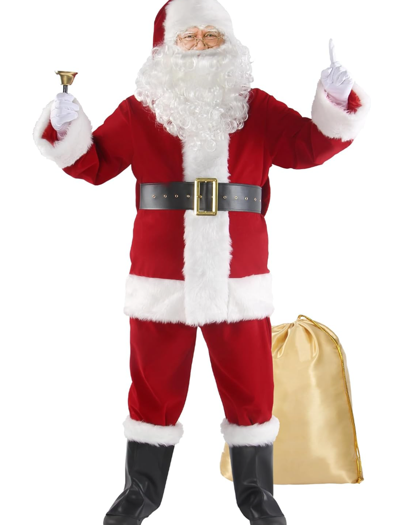 Santa Claus Costume 11pcs Deluxe Santa Suit Adult for Men Professional Santa Outfit for Christmas Party Cosplay M