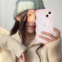 Aitipy for iPhone 14 Plus/15 Plus Case, Wavy Frame Cute Ribbon Bowknot Pattern Aesthetic Transparent Back Soft TPU Shockproof Phone Case for Women Girls, Pink