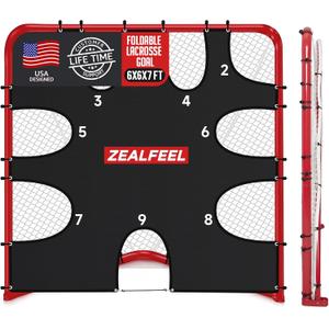 ZEALFEEL Lacrosse Goal 6x6x7Ft, Foldable Lacrosse Training Net with 9-Zone Target for Accuracy Practice, Heavy-Duty Steel Frame & Tear-Resistant Netting, Backyard Shooting Practice for Teens & Adults