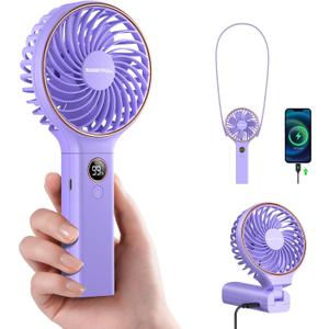 SWEETFULL Handheld Fan, Portable Fan, 5000mAh Rechargeable Battery, 6 Speed Wind, LED Display, Personal Mini Travel Fan with Backup Power, Hand Held Fan USB Foldable Electric Fan for Women Girl (Purple)
