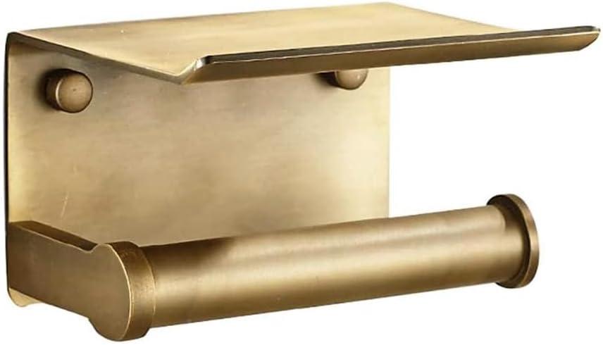 Estrend Brushed Gold Toilet Paper Holder with Shlf Brushed Gold Toilet Tissue Holder with Cell Phone Storage