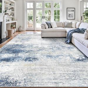 8x10 Area Rugs, Abstract Modern Ultra Soft Washable Rug, Non Slip Carpet with Rubber Back, Large Rugs for Living Room, Bedroom, Dining Room Decor(Blue & White)
