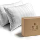 Hotel Grand Bed Pillows King Size Set of 2 Packs - 500 Thread Count 100% Cotton Medium Firm Hypoallergenic Feather Down Pillows Machine Washable Pillow for Back, Stomach or Side Sleepers, 20"x36"