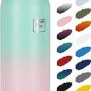 Fanhaw 24 Oz Insulated Stainless Steel Vacuum Water Bottle with Anti-Dust Pop-Open Lid - For Kids, Women, Men | Leak & Sweat Proof (Green Pink)