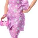 Barbie Deluxe Style Doll #11 in Pink Denim Star-Print Dress with Matching Tights, Black Hair in High Bun, Accessories Like Handbag and Jewelry