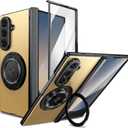 for Samsung Galaxy Z Fold 7 Case with Magnetic Ring Holder, 360 Rotating Bracket, Hinge Protection & Built-in Front Screen Protector, Slim Anti-Drop Shockproof Case.(Gold)