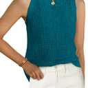 PRETTYGARDEN Summer Crochet Tank Tops for Women 2026 Casual Crewneck Hollow Out Loose Knit Sleeveless Sweater Vest Top Trendy (Blue, M)