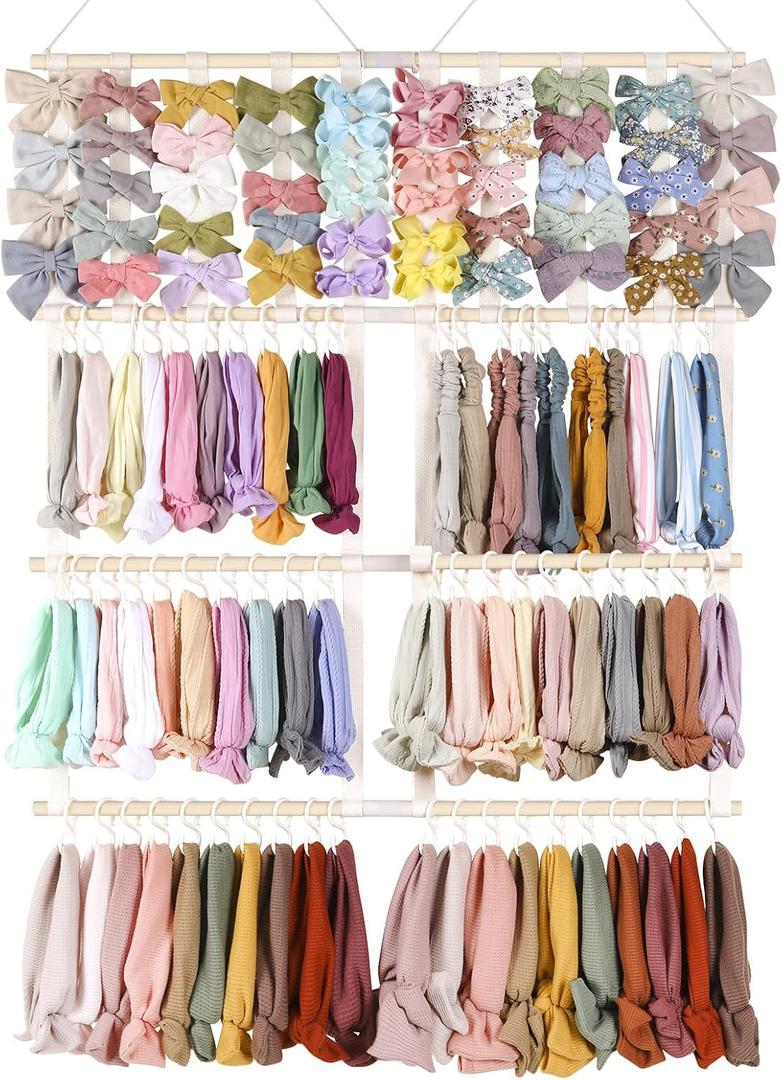 POVETIRE Headband Holder Hair Bows Organizer for Girls,Baby Headbands Hair Accessories Organizer Storage Wall Hanging Decor for Nursery Girls Room (Beige)