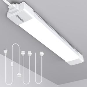 LED Tube Light Fixture with Plug, 1.4FT 1800LM 5000K Utility Shop Light, Linkable Cabinet Light for Garage, Kitchen, Bathroom, Closet, Office - 1.4Ft, Triproof, White