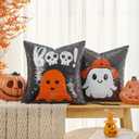 Volcanics Halloween Ghost Pillow Covers 20x20 Set of 2, Reversible Flip Sequin Boo Throw Pillowcases, Cute Spooky Halloween Decor for Couch Sofa Bed Living Room Kids Room