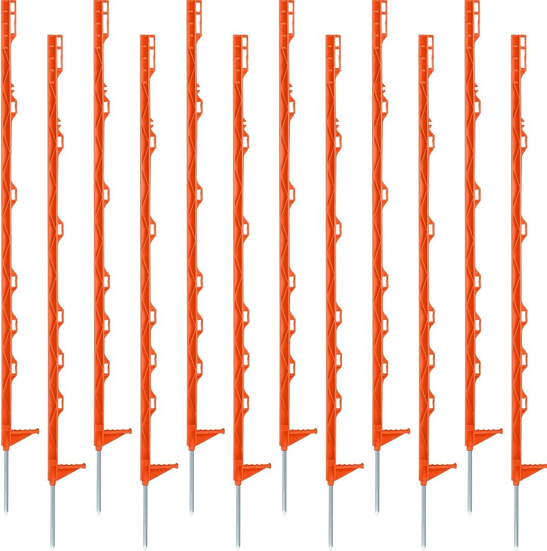 Sintuff 50 Pack Electric Fence Posts, 40 Inch Plastic Step in Heavy Duty Sturdy Fence Posts for Farm Garden Yard Temporary Outdoor Wire Fencing(Orange)