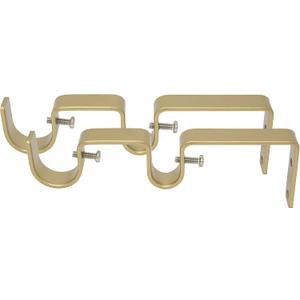 Meriville Double Curtain Rod Bracket - Designed for 1" Frond Rod and 5/8" Back Rod Double Drapery Rod, Royal Gold, Set of 2